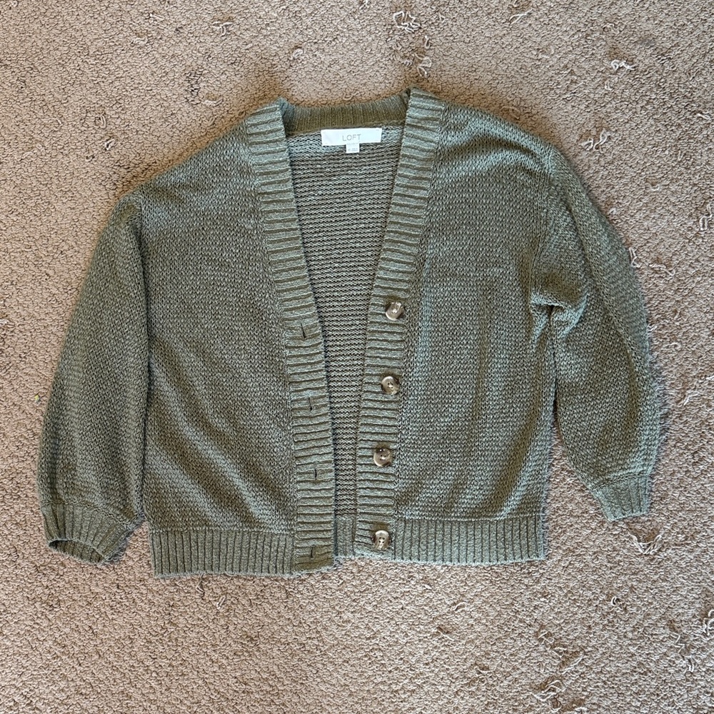 LOFT Olive Button-Up Cardigan
